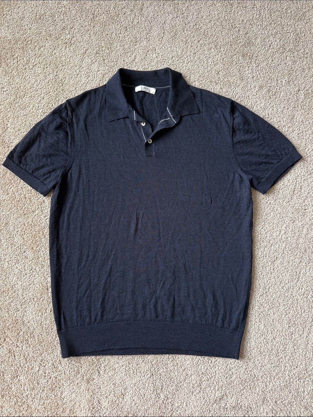 Mr. P Mr. Porter Navy Merino Wool Sweater Polo Shirt